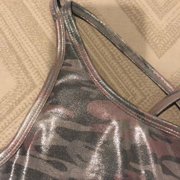 PrismSport Pink/Gray Shiny Camouflage Padded Sports Bra - Picture 3 of 7